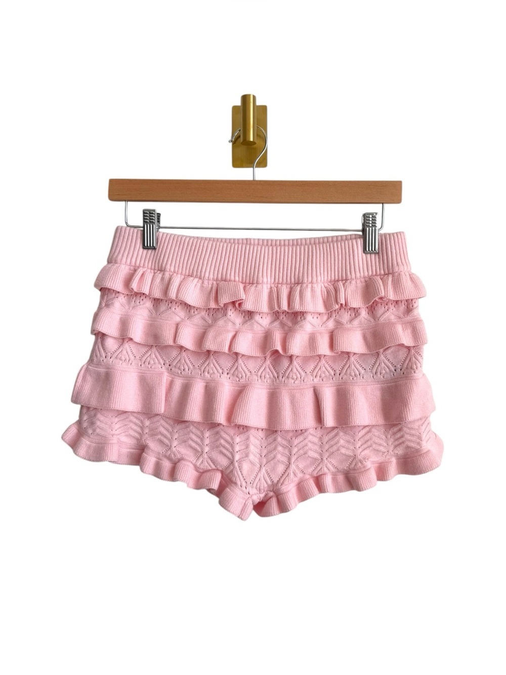 NEW Edikted Pink Crochet Knit Ruffle Bloomer Shorts Coquette Y2K Size M/L